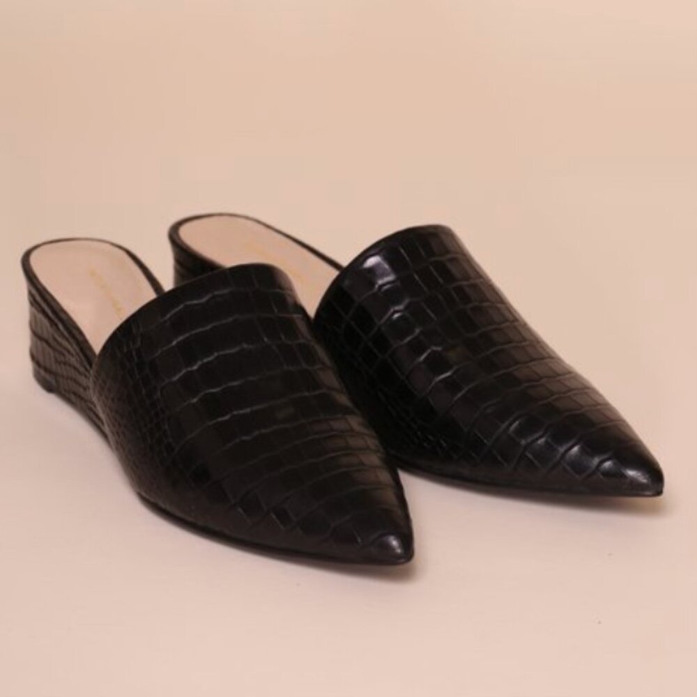 Intentionally Blank Taft Lizard Croc Alligator Leather Mule Wedge Pointed Toe 39